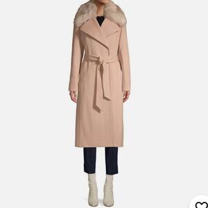 Karl Lagerfeld Pink Trench Coat with Fur Collar